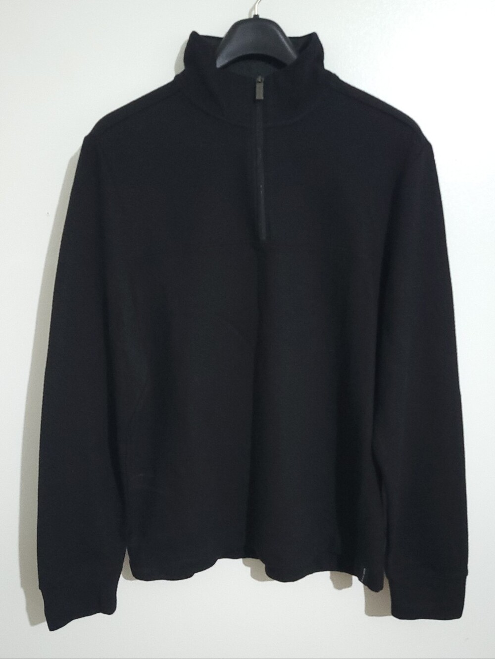 Perry Ellis Black Quarter Zip Waffle Knit Jacquard Sweater Size M